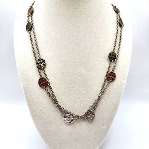 VINTAGE Premier Designs Multi-Tone Hammered Disk Long 38" Necklace